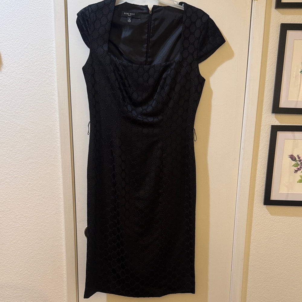 New Nine West Black Textured Midi Dress size 8